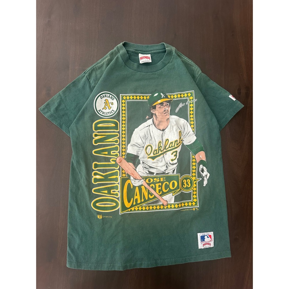 Rare VTG 1992 Nutmeg Oakland Athletics Jose Canseco T-Shirt Mens Large Green